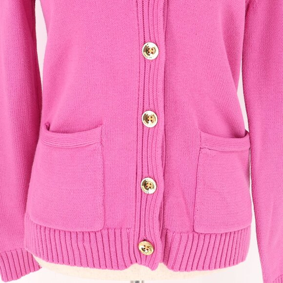 LAUREN RALPH LAUREN Shawl Collar Cardigan Sweater Pink Gold Buttons Size S - Picture 7 of 8